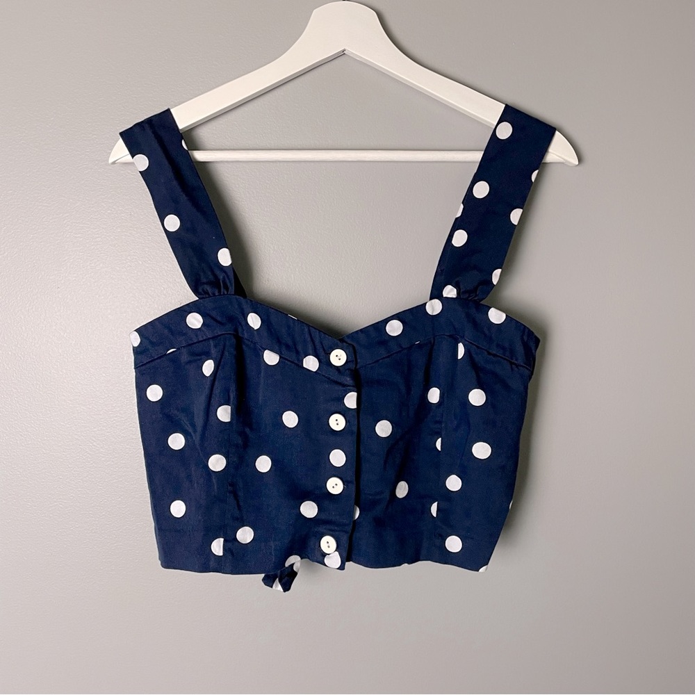 Zara blue/white polka dot crop top size large